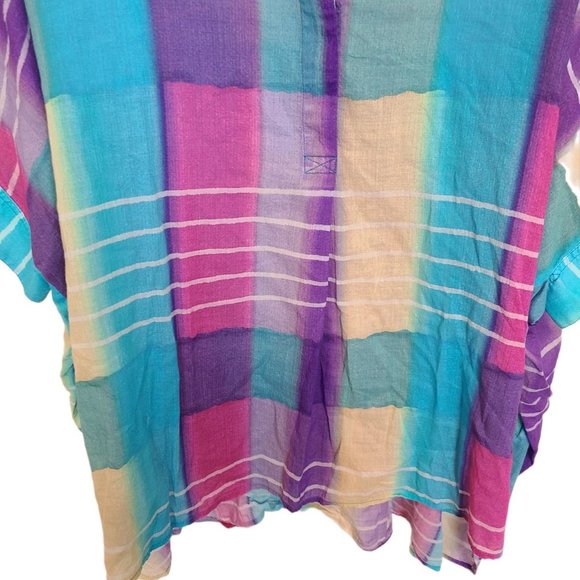 Soft Surroundings Blouse Tunic Top Painterly Plaid Shirt Multicolor Womens M - Picture 3 of 9